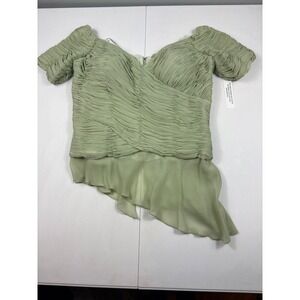 Vtg Chet­ta B Sherrie Bloom 100% Silk Ruched Asymmetrical Blouse Sea Green 16
